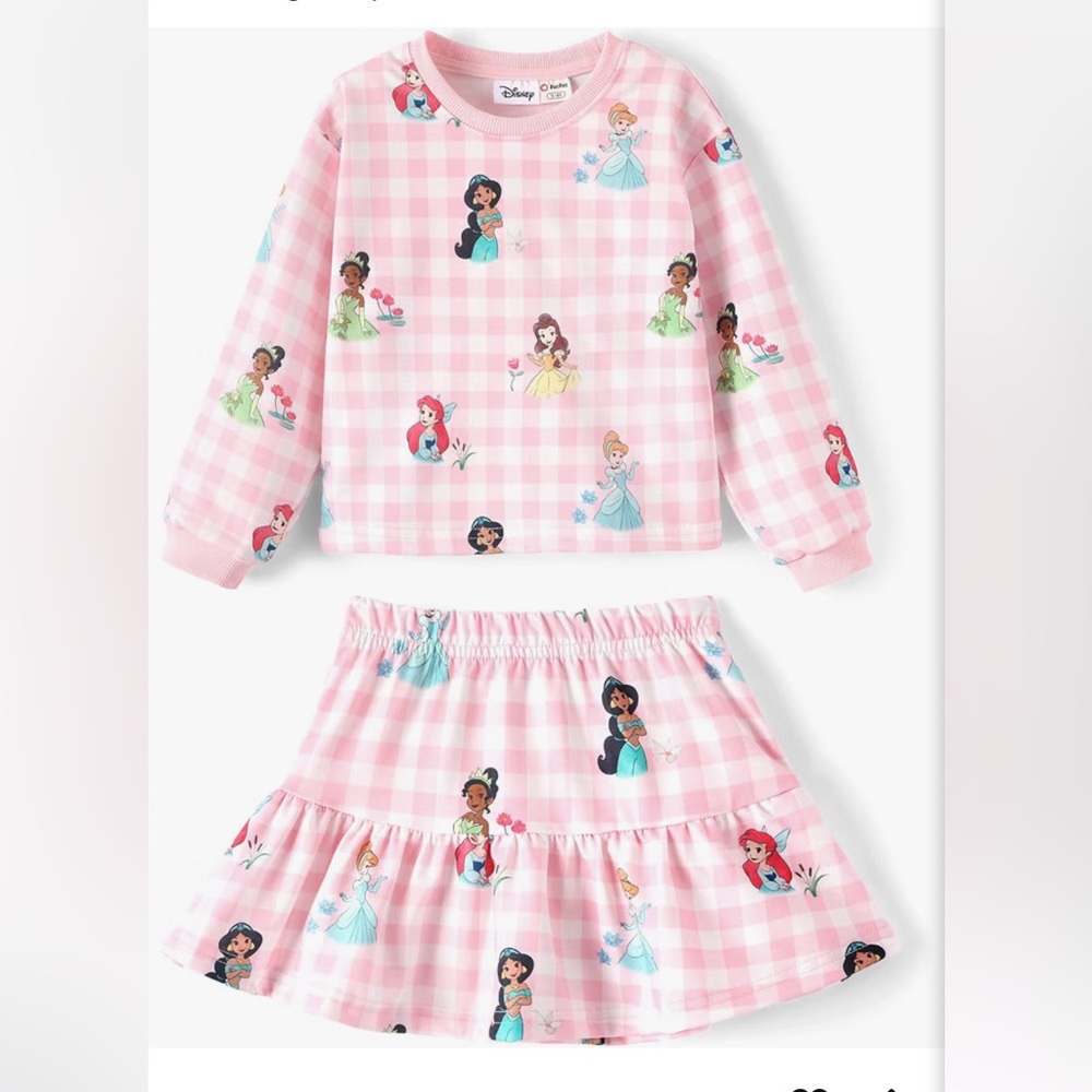 NWT Disney Girls Pink Gingham Princess Pajama Set - Disney Characters